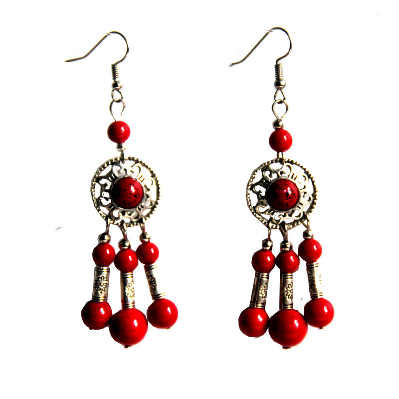 Tibetan Pine Stone Earrings Long Exaggerated Transfer Earrings