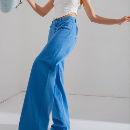 Multi-Color Wide-Leg Denim Pants for Women Casual Street Style