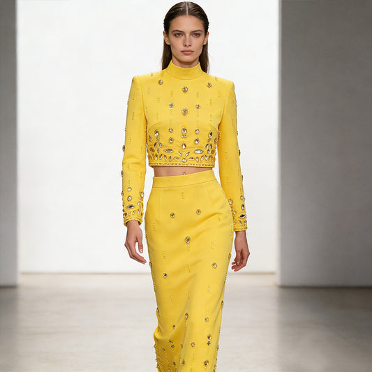 Trendy Two-Piece Beaded Jacket And Long Skirt Set