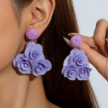 Trendy Geometric Turquoise Floral Earrings With Beaded Tassels