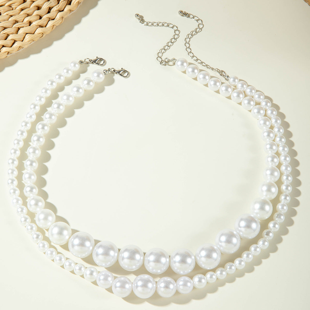 Fashionable Vintage Geometric Bead Necklace With Pearl Layered Design