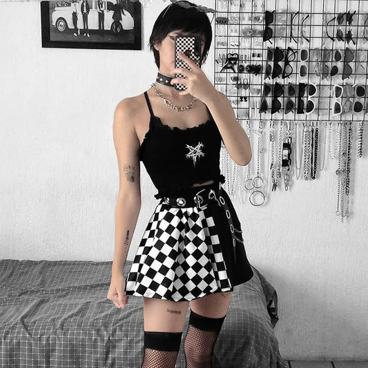 Trendy Black Houndstooth Panel Midi Skirt