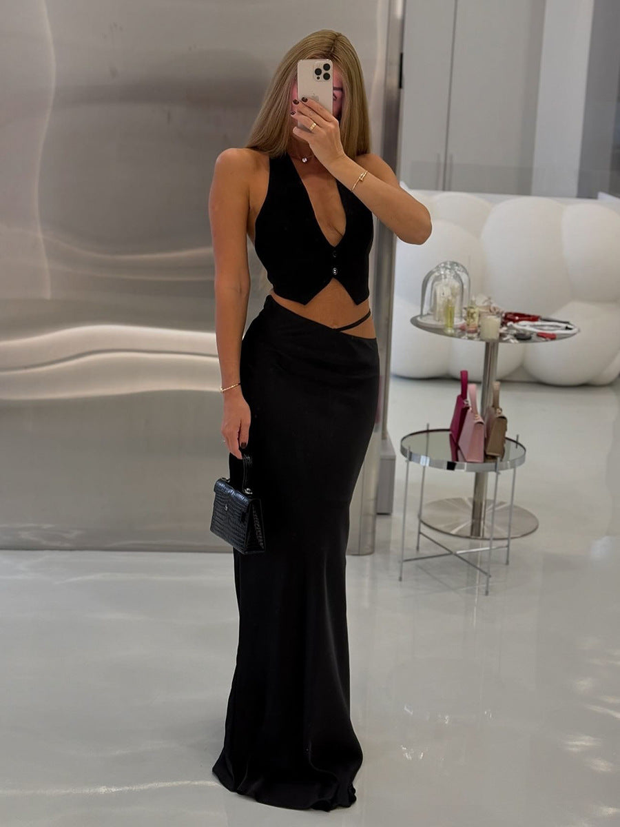 Solid Color Long Midi Skirt Elegant Soft Stretchy Skirt