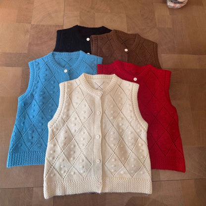 Simple Knit Vest with Floral Design, Acrylic Blend, Casual Style