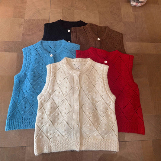 Simple Knit Vest with Floral Design, Acrylic Blend, Casual Style