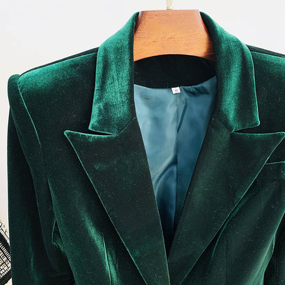 Elegant Velvet Suit Jacket And Fitted Flare Pants Set