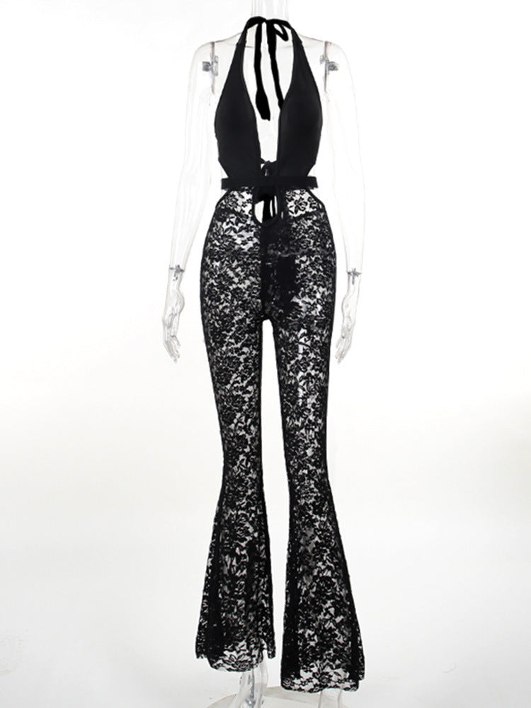 Women's Sexy Lace Jumpsuit With Deep V Neck