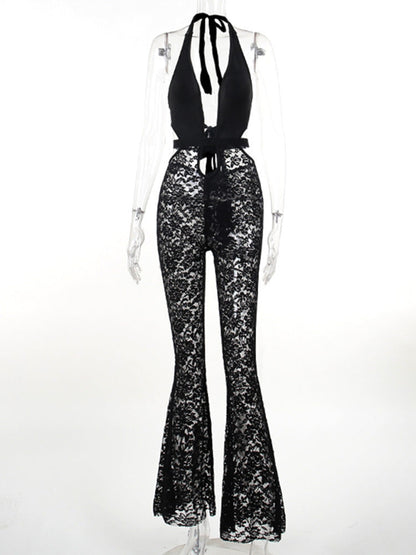 Women's Sexy Lace Jumpsuit With Deep V Neck