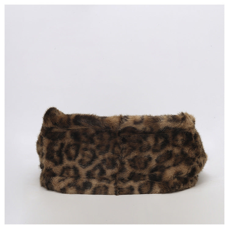 Retro Leopard Print Furry Tote Shoulder Bag