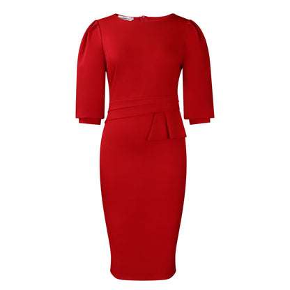 Elegant High-Waisted Pencil Dress With Ruffles