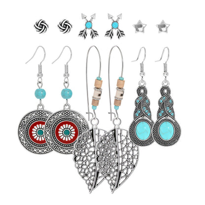 Trendy Bohemian Vintage Silver Earring Set