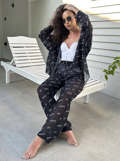 Floral Print Chiffon Long Pants Set Women's Casual Outfit