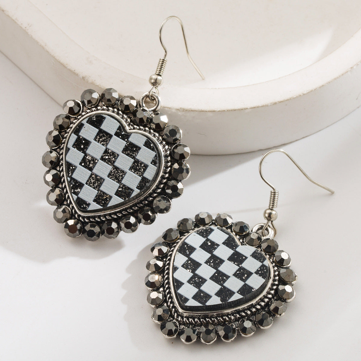 Trendy Heart-Shaped Earrings with Rhinestone Detail