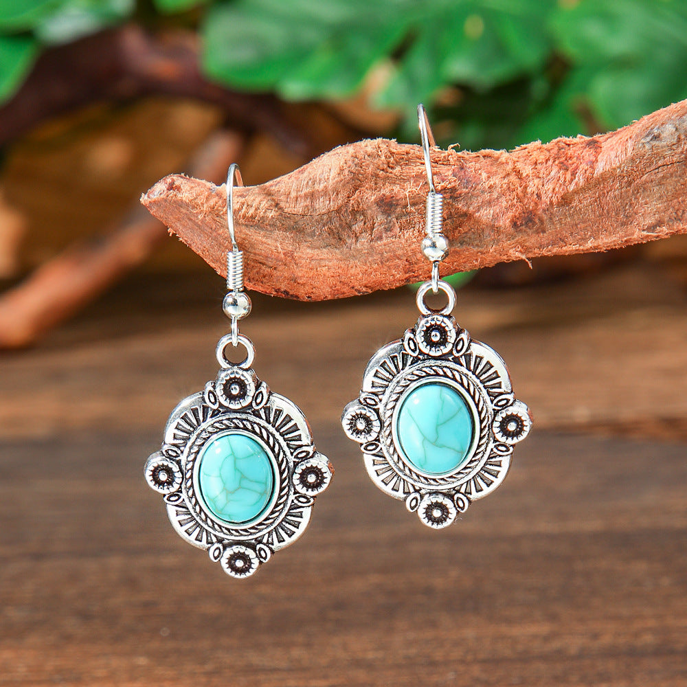 Geometric Turquoise Fringe Earrings Set Bohemian Style