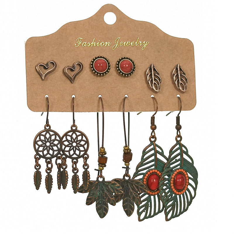 Geometric Alloy Tassel Earrings Set Vintage Style for Women
