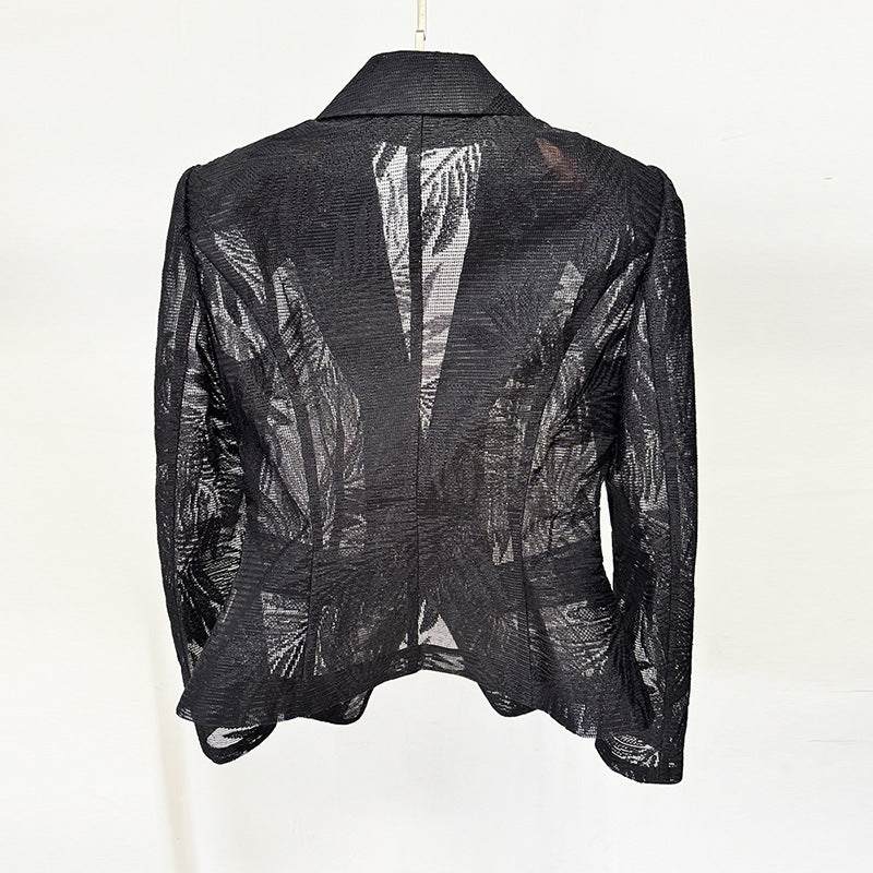 Fashionable Slim Fit Embroidered Mesh Blazer Jacket