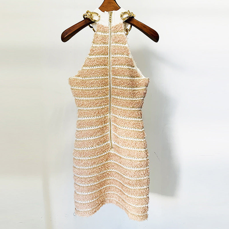 Chic Metal Chain Bodycon Knit Dress