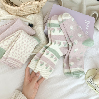 Rufia - Pastel Green &amp; Pink Winter Socks