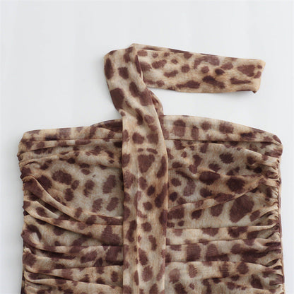 Leopard Print Bandeau Top and Skirt Sets
