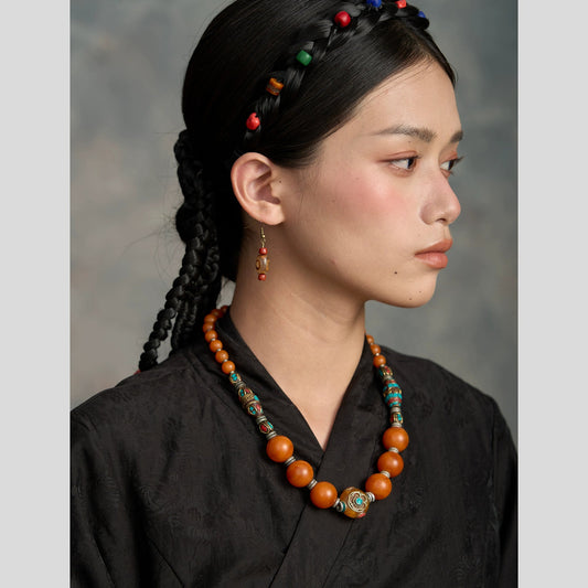 Tibetan Jewelry Necklace, Nepalese Necklace, Tibetan Xizang Beeswax Necklace