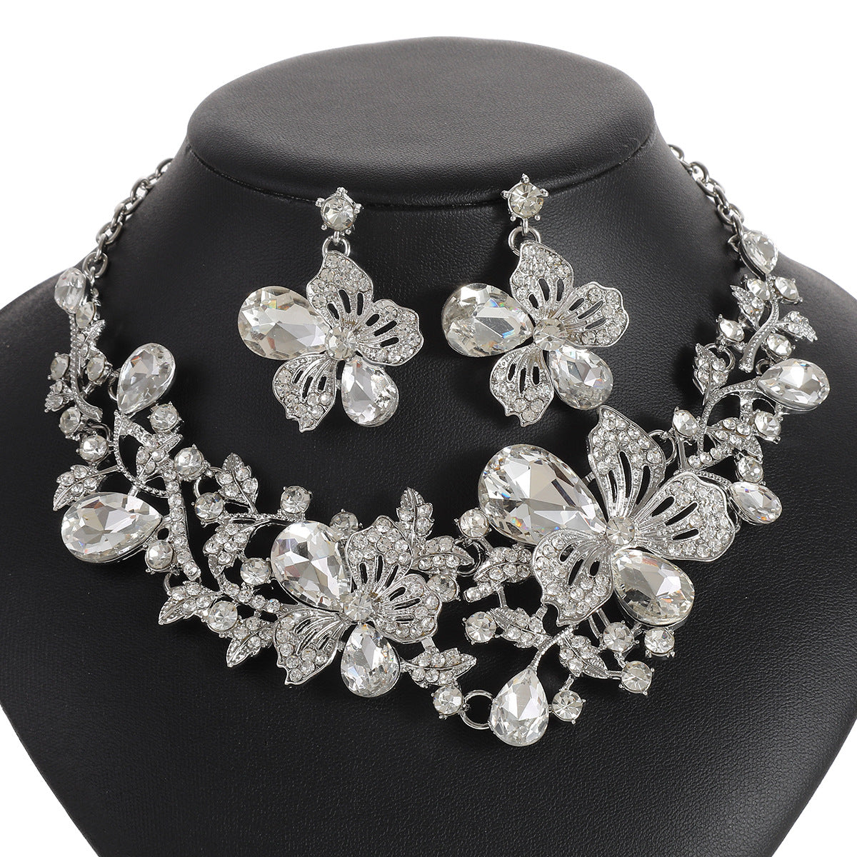 Floral Alloy Necklace and Earrings Jewelry Set for Women