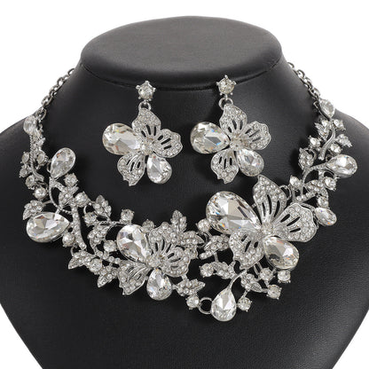 Floral Alloy Necklace and Earrings Jewelry Set for Women