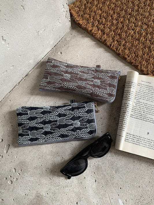 Embroidered Cotton Linen Sunglasses Case Stylish Makeup Bag