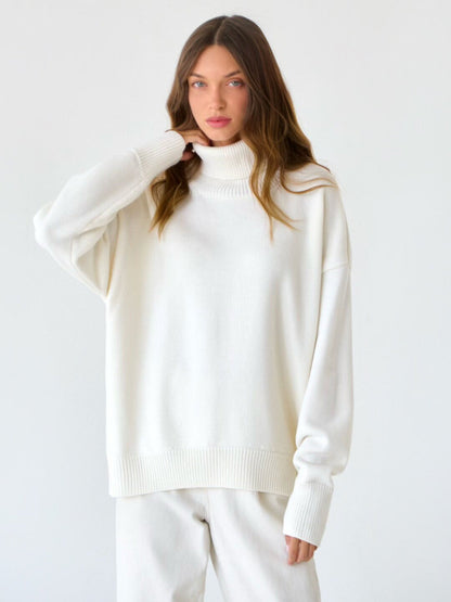 Solid Turtleneck Sweater Soft Knitted Pullover Casual Style