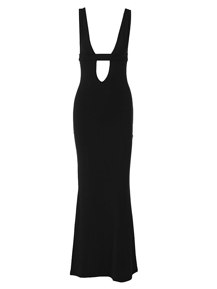 Sexy Deep V Neck Hollow Out Bodycon Maxi Dress