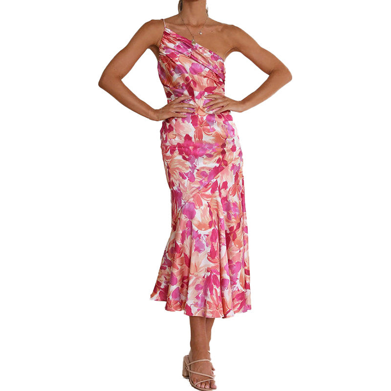 Elegant A-Line Print Midi Dress with Sleeveless Design