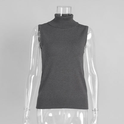 High Neck Sleeveless Knit Top Comfortable Casual Shirt