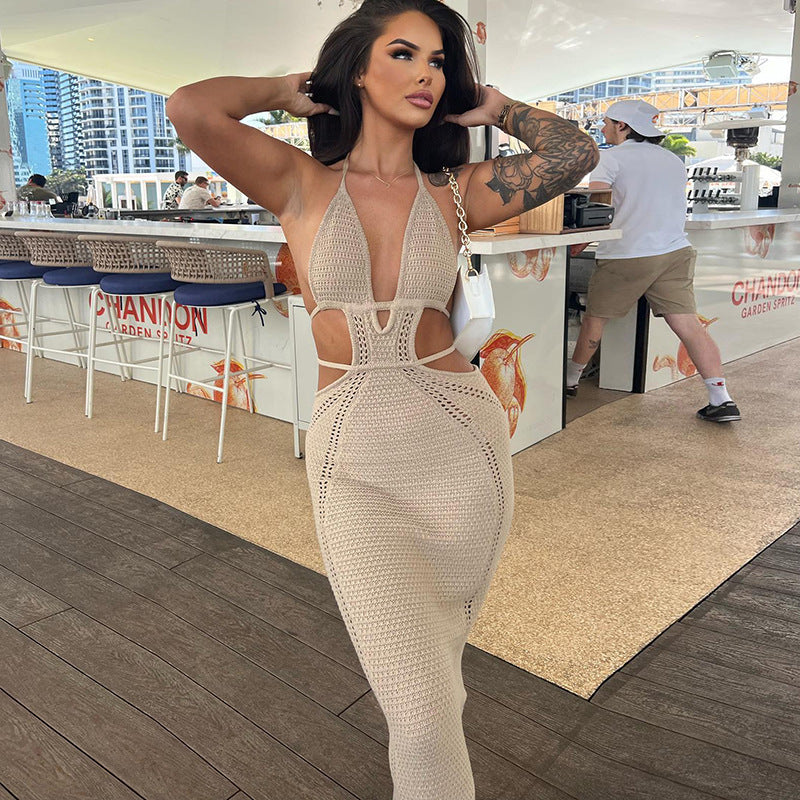 Sexy Street Style Halter Neck Cut-Out Dress for Women