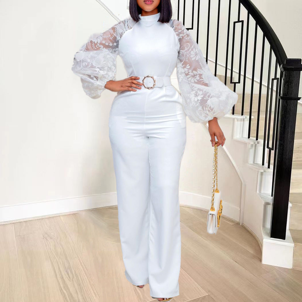 Elegant High-Waisted Wide-Leg Jumpsuit With Belt
