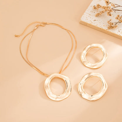Geometric Hollow Circle Pendant Necklace Hip Hop Snake Chain