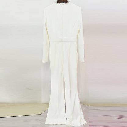 Heart Shaped Hollow Rhinestone Long Sleeve Jumpsuit Style