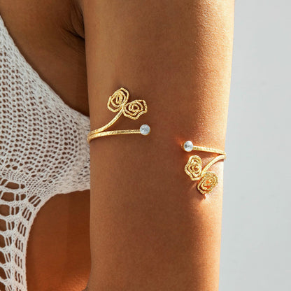 Floral Open Arm Cuff Bracelet Geometric Punk Style Beach Party Jewelry