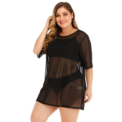 Plus Size Sheer Mesh Beach Cover-Up Dress For Women