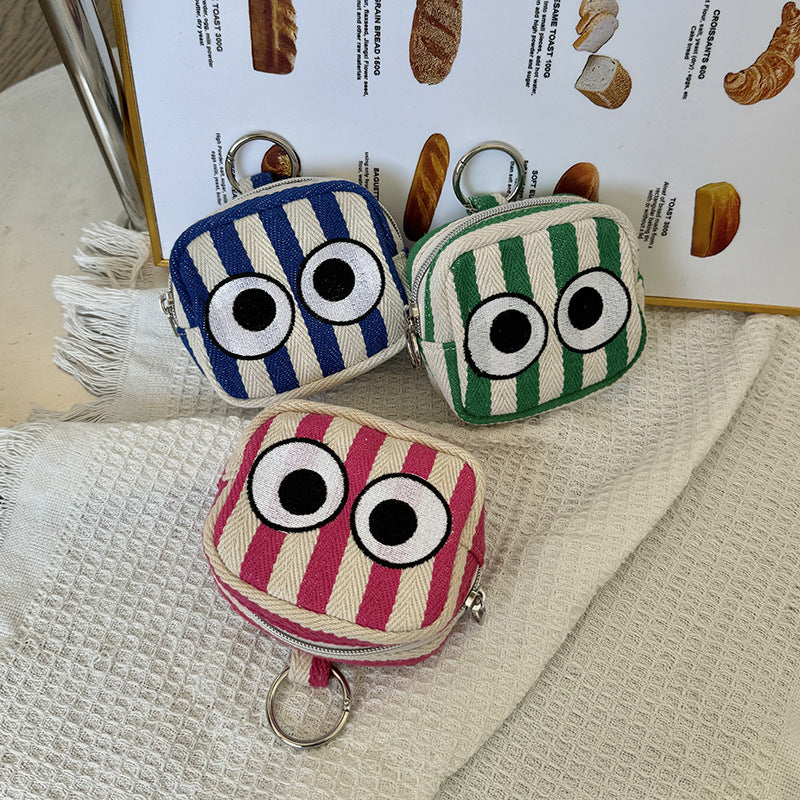 Mini Embroidered Card Holder Digital Bag Trendy Canvas Purse