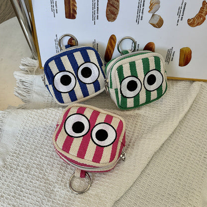 Mini Embroidered Card Holder Digital Bag Trendy Canvas Purse