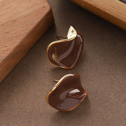 Burgundy Geometric Drip Glaze Ear Studs Vintage Style Earrings