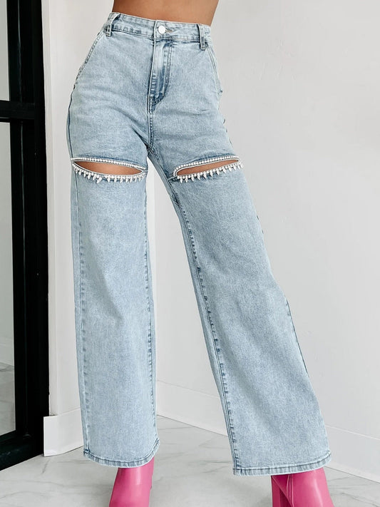 Trendy Ripped Straight-Leg Jeans for Women