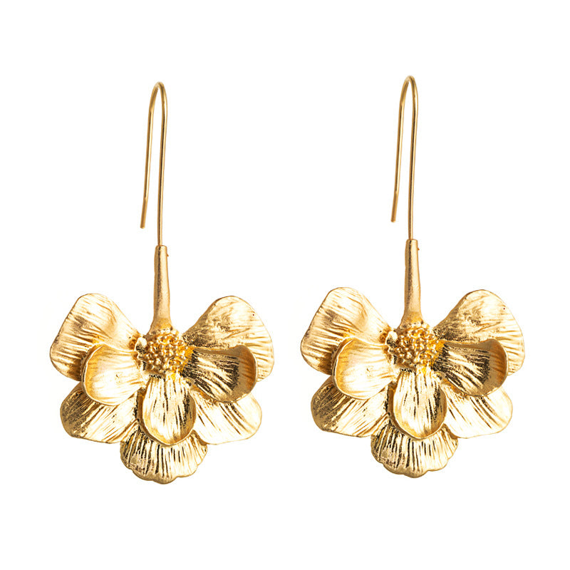 Trendy Geometric Flower Dangle Earrings Gold Plated Fashion