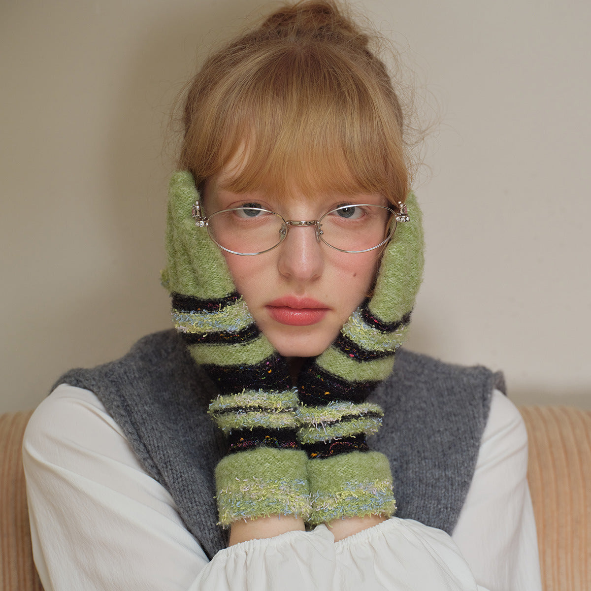 Striped Knit Fingerless Gloves For Women - Warm & Stylish