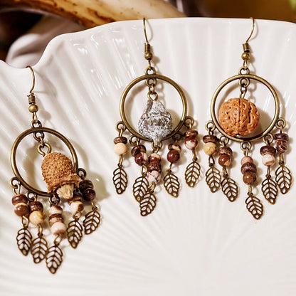 Vintage Inspired Leaf Tassel Earrings Alloy Statement Jewelry