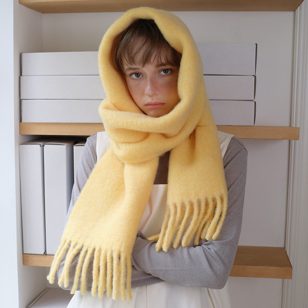 Alpaca Blend Scarf with Fringe - Elegant All-Season Accessory
