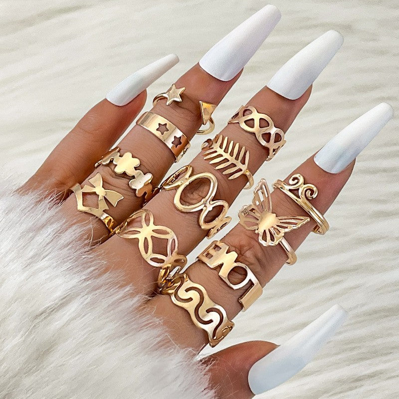 Fashionable Geometric Butterfly Open-Ended Adjustable Rings Set