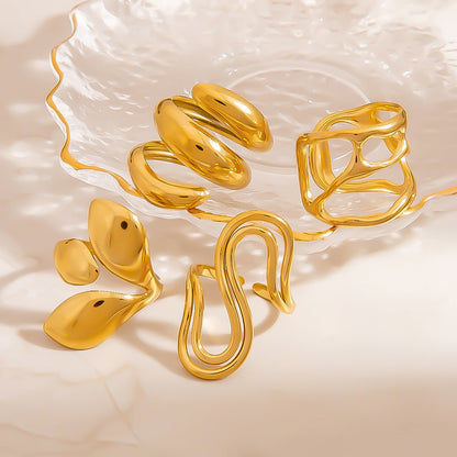 Luxury Gold Leaf Adjustable Ring Stainless Steel Fashion Ring