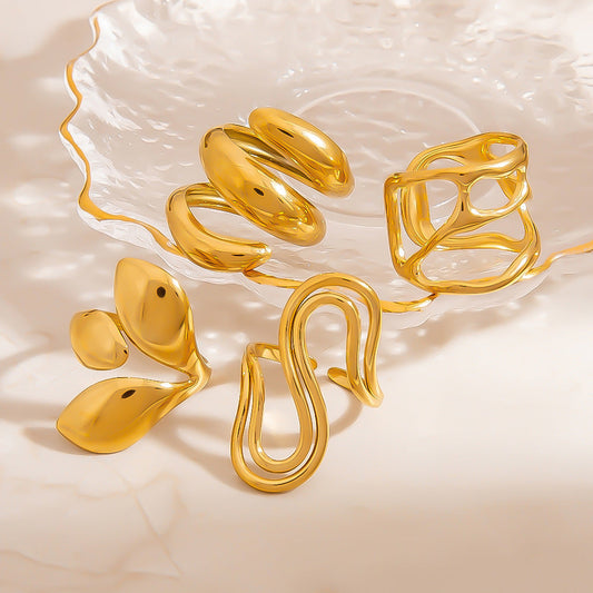 Luxury Gold Leaf Adjustable Ring Stainless Steel Fashion Ring