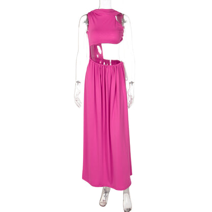 Fashionable Solid Color Cutout Tank Top Maxi Dress for Women