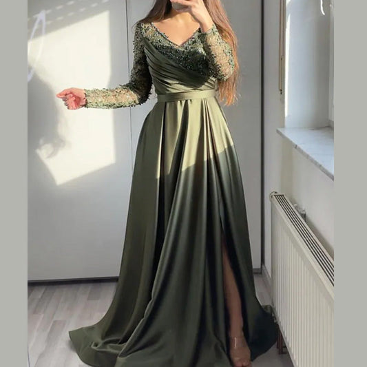 Lace Strapless Long Dress with Ruffles in Black and Dark Green